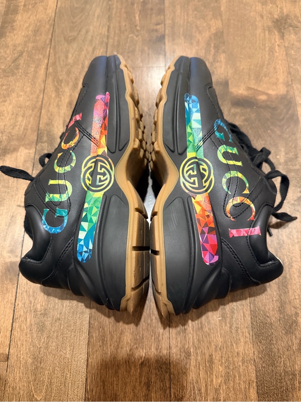 Gucci Black Sneakers with Rainbow Geometric Logo